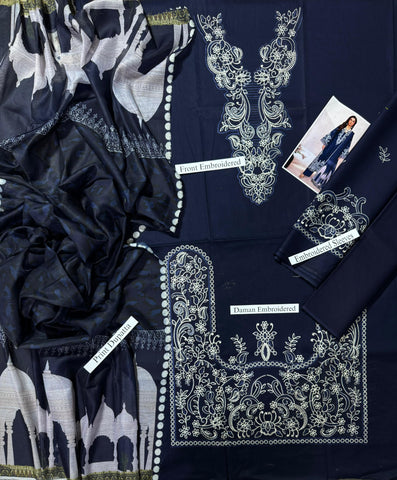 Embroidered Unstitched Suit 3-Pc