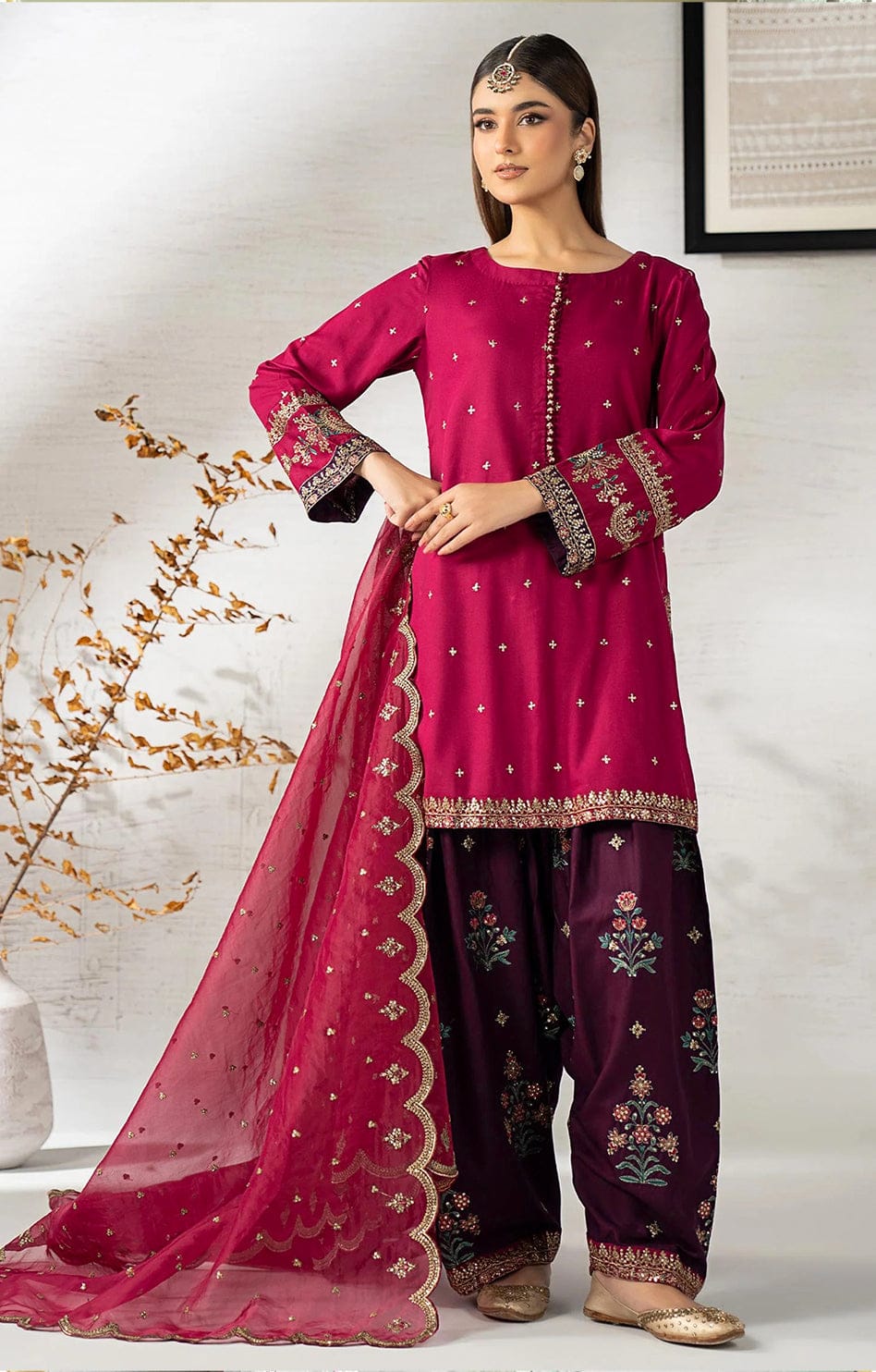 Premium Embroidered Unstitched 3-Pc Suit