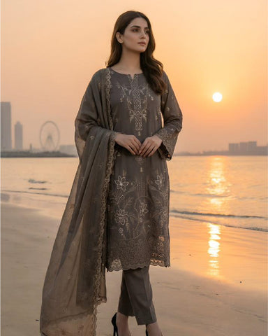 3-Piece Embroidery Lawn Suit