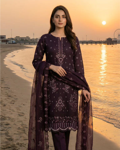 3-Piece Embroidery Lawn Suit